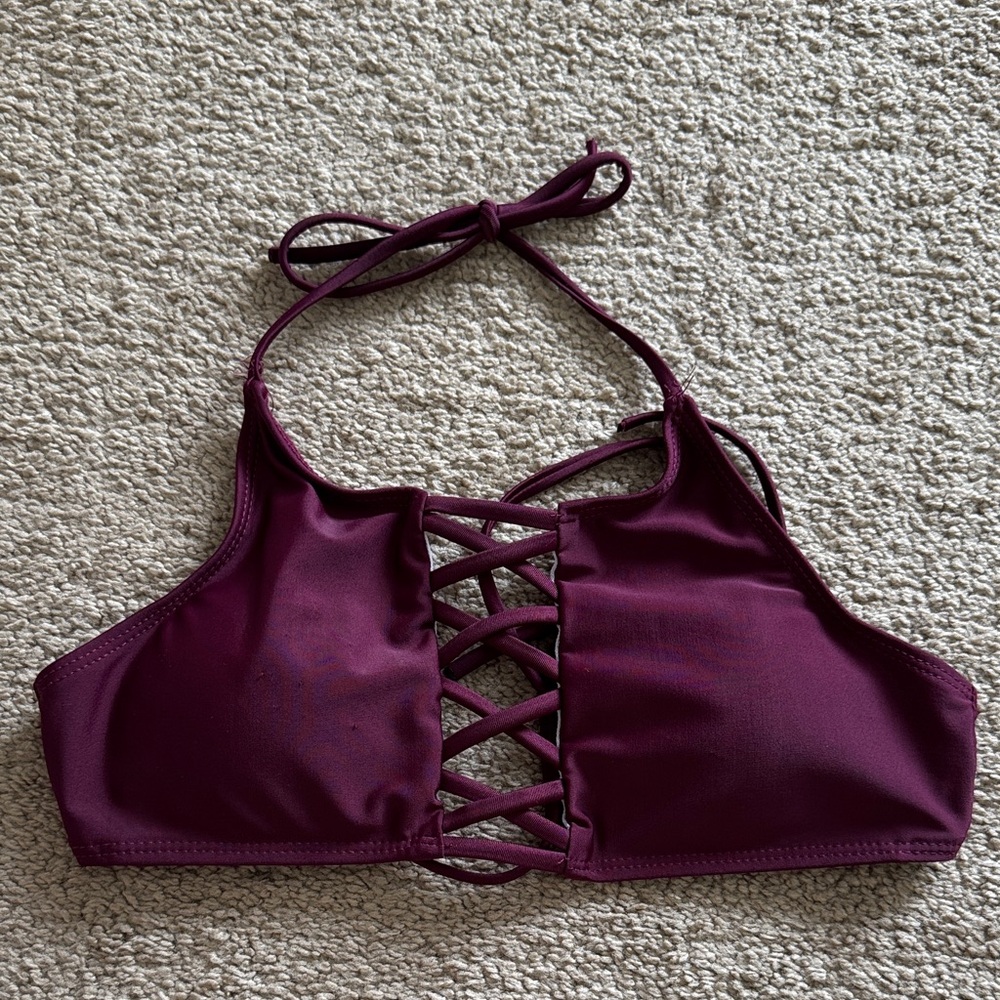 Burgundy Criss-Cross Halter Bikini Top